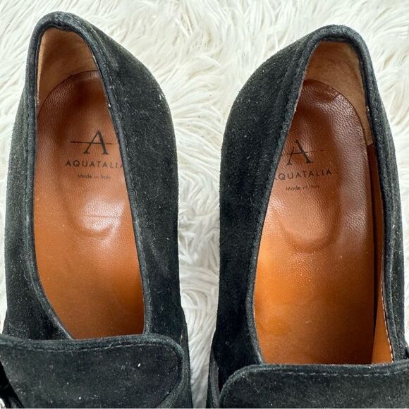 Aquatalia Square Toe Block Heel Suede Loafers - Picture 9 of 10